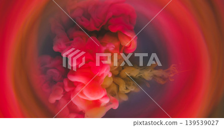 Defocused swirling fluid. Paint background. Blur pink purple yellow color vapor flow fog liquid spreading on creative acrylic art abstraction. Defocused swirling fluid. Paint background. Blur pink purple yellow color vapor flow fog liquid spreading on creative acrylic art abstraction. 139539027