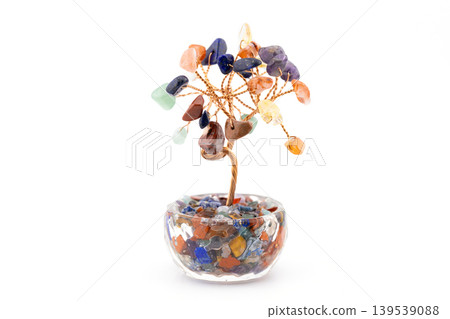 7 Chakra Gemstone Money Tree on Wood Surface 139539088