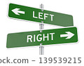 Left and Right road signs with opposite arrows. 3D rendering 139539215