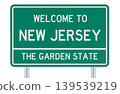 New Jersey welcome road sign with The Garden State slogan, 3d rendering 139539219