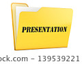 Presentation, yellow folder with documents. 3d rendering 139539221