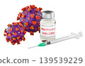 Vaccine for hantavirus with syringe and virus particles, 3d rendering 139539229