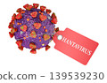 Virus particle with red Hantavirus tag, 3d rendering 139539230