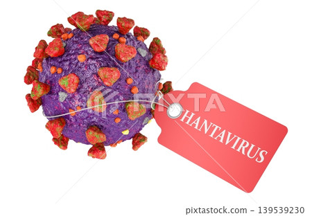 Virus particle with red Hantavirus tag, 3d rendering Virus particle with red Hantavirus tag, 3d rendering 139539230
