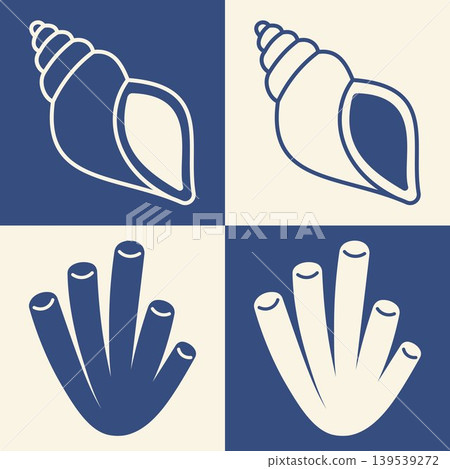 Sea shell icon set with conch shell and coral reef shapes marine beach coastal ocean symbols nautical summer decorative illustration collection poster seaside elements Sea shell icon set with conch shell and coral reef shapes marine beach coastal ocean symbols nautical summer decorative illustration collection poster seaside elements 139539272