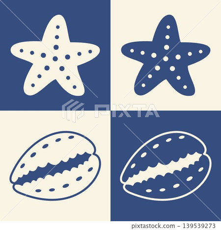 Sea shell icon set with starfish and cowrie shell marine beach coastal ocean symbols nautical summer decorative illustration collection poster seaside tropical elements Sea shell icon set with starfish and cowrie shell marine beach coastal ocean symbols nautical summer decorative illustration collection poster seaside tropical elements 139539273