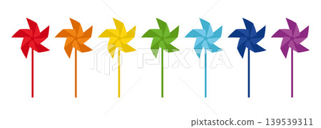 Rainbow pinwheel set colorful windmill toys collection bright spinning paper pinwheels in vivid palette playful summer decoration children toy symbols cheerful multicolor shapes design Rainbow pinwheel set colorful windmill toys collection bright spinning paper pinwheels in vivid palette playful summer decoration children toy symbols cheerful multicolor shapes design 139539311