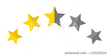 Five star rating scale with gold and gray stars isolated on light background feedback review score concept simple flat design for quality evaluation ranking system customer satisfaction symbol Five star rating scale with gold and gray stars isolated on light background feedback review score concept simple flat design for quality evaluation ranking system customer satisfaction symbol 139539329