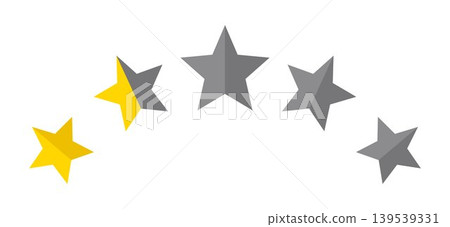 Five star rating scale with two highlighted gold stars and three gray stars customer feedback concept simple flat design for review score quality level ranking system clean modern icon Five star rating scale with two highlighted gold stars and three gray stars customer feedback concept simple flat design for review score quality level ranking system clean modern icon 139539331