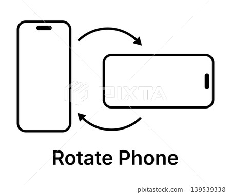 Rotate phone instruction illustration with vertical and horizontal smartphone orientation mobile screen rotation symbol simple line icon for app interface user guide and responsive display design Rotate phone instruction illustration with vertical and horizontal smartphone orientation mobile screen rotation symbol simple line icon for app interface user guide and responsive display design 139539338