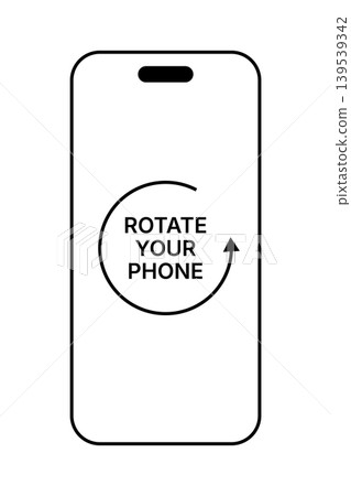 Rotate your phone instruction icon with smartphone outline and circular arrow mobile screen orientation illustration vertical display guide for application interface and responsive media viewing Rotate your phone instruction icon with smartphone outline and circular arrow mobile screen orientation illustration vertical display guide for application interface and responsive media viewing 139539342