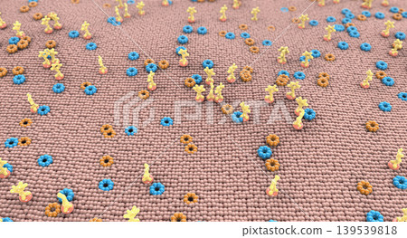 Carbohydrates and protein channels on the human cell membrane - 3d illustration 139539818