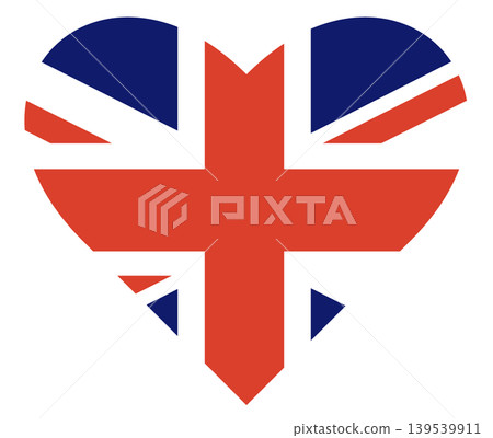 United Kingdom flag in heart shape isolated. Flag of England love symbol. 139539911