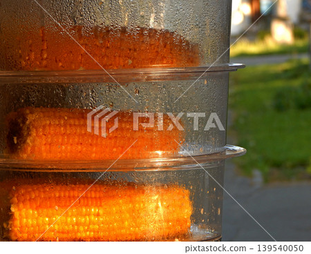 Hot Corn Cobs In Double Boiler Closeup Hot Corn Cobs In Double Boiler Closeup 139540050