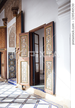 MARRAKESH, MOROCCO - April 15, 2025, Garden in the The Bahia Palace. Is a late 19th century palace in Marrakesh MARRAKESH, MOROCCO - April 15, 2025, Garden in the The Bahia Palace. Is a late 19th century palace in Marrakesh 139540530