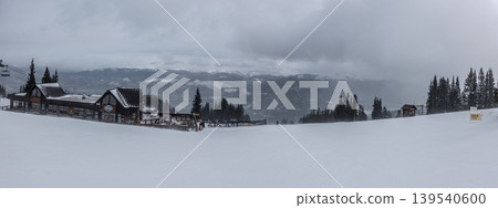 Breckenridge Ski Resort Colorado Snow Covered Terrain Park and Mountain Lodge Buildings in Winter Snowfall  139540600