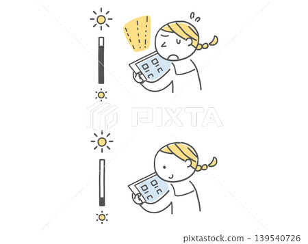 一幅單色插圖,描繪了一個患有視覺過敏症的孩子,他透過降低亮度來獲得舒適感。 一幅單色插圖,描繪了一個患有視覺過敏症的孩子,他透過降低亮度來獲得舒適感。 139540726