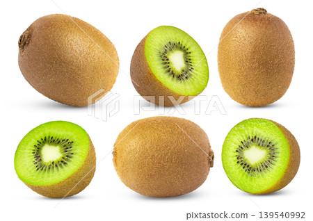 Kiwi fruits no shadow collection isolated. Kiwi fruit and half of kiwi with clipping path set. Kiwi fruits no shadow collection isolated. Kiwi fruit and half of kiwi with clipping path set. 139540992