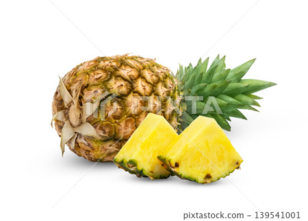pineapple with leaf and cut in a slice of ananas isolated. pineapple with leaf and cut in a slice of ananas isolated. 139541001