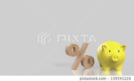 Yellow Piggy Bank With Interest Rate Symbol 3d render. Yellow Piggy Bank With Interest Rate Symbol 3d render. 139541228
