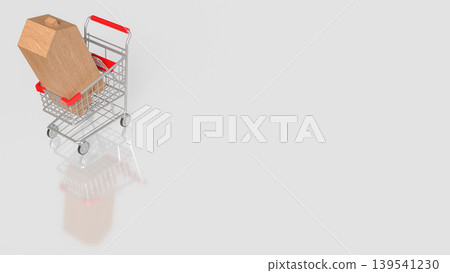 Wooden Home Shopping Cart Concept 3d render. 139541230