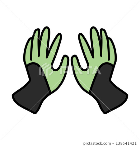 Illustration material: Gardening gloves, work gloves, gardening supplies on a black background. Illustration material: Gardening gloves, work gloves, gardening supplies on a black background. 139541421