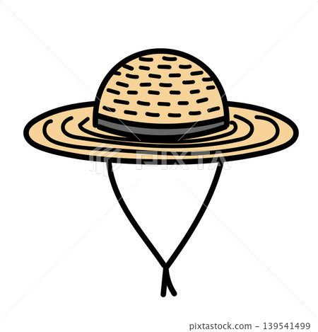 Illustration material: Gardening straw hat, sun hat, gardening supplies, separate image on a transparent background. Illustration material: Gardening straw hat, sun hat, gardening supplies, separate image on a transparent background. 139541499