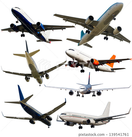 Airplanes flying, collection isolated on white background Airplanes flying, collection isolated on white background 139541761