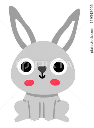 Vector cartoon baby rabbit isolated on white background. Funny little hare or bunny clipart. Cute forest animal child icon for kids. Flat woodland element. Woods wildlife illustration Vector cartoon baby rabbit isolated on white background. Funny little hare or bunny clipart. Cute forest animal child icon for kids. Flat woodland element. Woods wildlife illustration 139542003