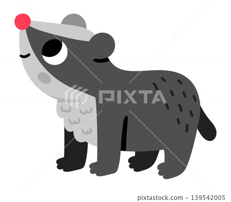Vector cartoon baby badger isolated on white background. Funny animalistic clipart. Cute forest animal little child icon for kids. Flat woodland element. Woods wildlife illustration Vector cartoon baby badger isolated on white background. Funny animalistic clipart. Cute forest animal little child icon for kids. Flat woodland element. Woods wildlife illustration 139542005