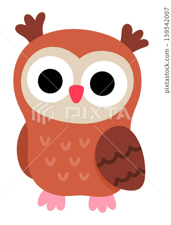 Vector cartoon baby owl isolated on white background. Funny little bird clipart. Cute forest animal child icon for kids. Flat woodland element. Woods owlet illustration Vector cartoon baby owl isolated on white background. Funny little bird clipart. Cute forest animal child icon for kids. Flat woodland element. Woods owlet illustration 139542007