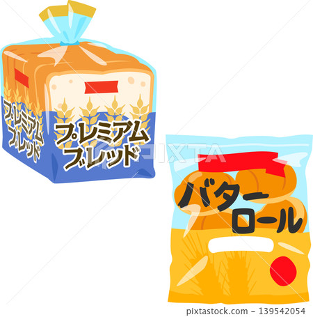 商店購買的包裝麵包和黃油卷 商店購買的包裝麵包和黃油卷 139542054