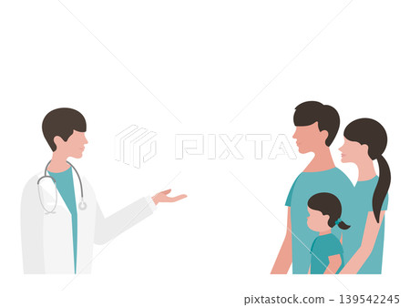 Vector illustration of a girl, her parents, and a doctor explaining medical conditions. 139542245