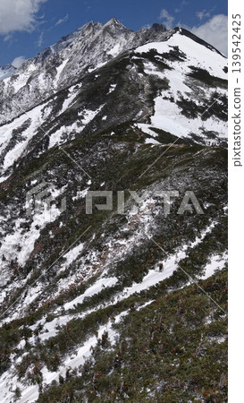 從西穗高山小屋附近看到的西穗高山。 139542425