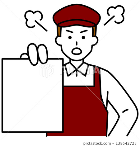 A male cafe employee gets angry when shown documents. 139542725