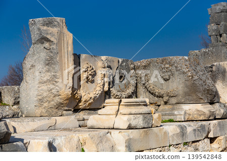 The ruins of an ancient Roman theater in Tlos, Turkey. The ruins of an ancient Roman theater in Tlos, Turkey. 139542848