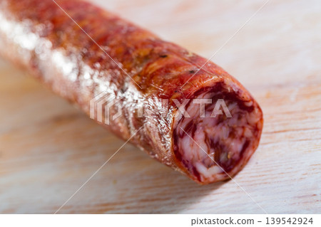 Spanish dry cured pork sausage Salchichon 139542924