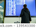 Asian woman looking at flight schedule board at airport 139543300