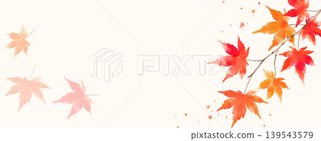 水彩風格的楓葉秋季橫幅邊框背景插圖 139543579