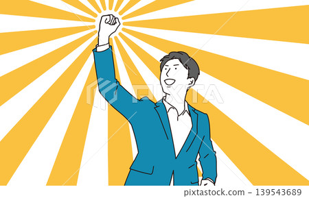 圖中描繪了一名男子舉起拳頭的畫面。 139543689
