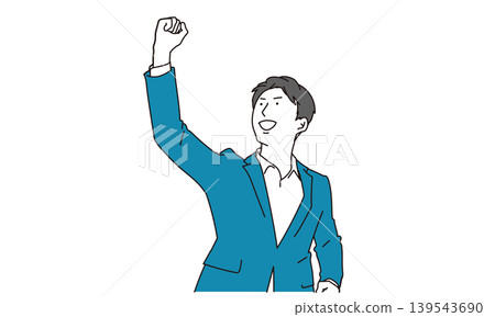 Image illustration of a man raising his fist 139543690