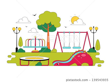 Playground Vector Illustration Featuring Colorful Kids Park With Slide Swing Climbing Frame and Outdoor Recreation Area Design Playground Vector Illustration Featuring Colorful Kids Park With Slide Swing Climbing Frame and Outdoor Recreation Area Design 139543935