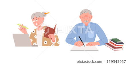Senior Character Studying with Passion Flat Illustration Healthy Aging Dementia Prevention Senior Character Studying with Passion Flat Illustration Healthy Aging Dementia Prevention 139543937