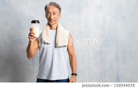 Senior man drinking protein, sports image Senior man drinking protein, sports image 139544078