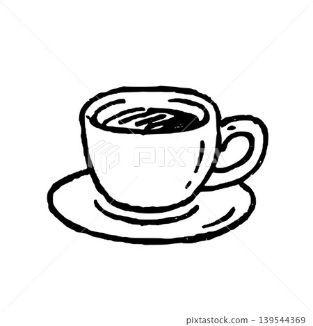 Hand Drawn Coffee Cup with Saucer Vector Line Art 139544369