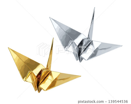 Two origami cranes (gold and silver) Two origami cranes (gold and silver) 139544536