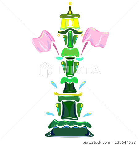 Artistic design of green streetlamp with flags cartoon illustration Artistic design of green streetlamp with flags cartoon illustration 139544558