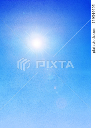 A watercolor-style blue sky with sun shining radially. A watercolor-style blue sky with sun shining radially. 139544695