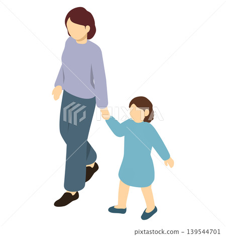 等距插圖：母親和女兒行走 139544701