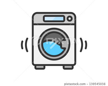 An illustration of a drum-type washing machine icon (line drawing, color) in the middle of a wash cycle. An illustration of a drum-type washing machine icon (line drawing, color) in the middle of a wash cycle. 139545038